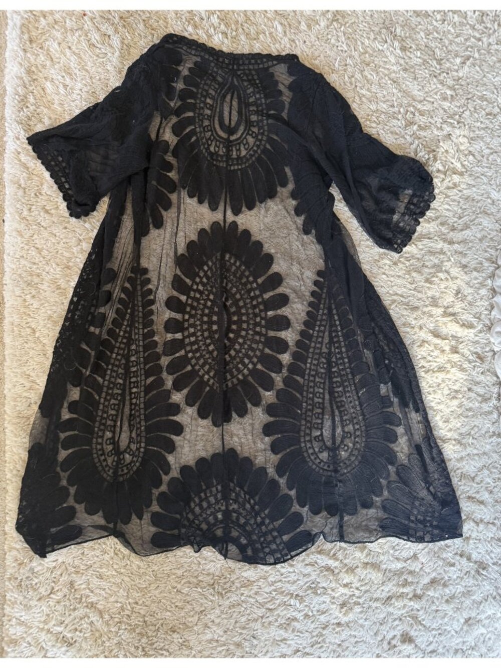 Rebellion Again Black Sheer Lace Kimono M Floral Medallion Boho Cover Up